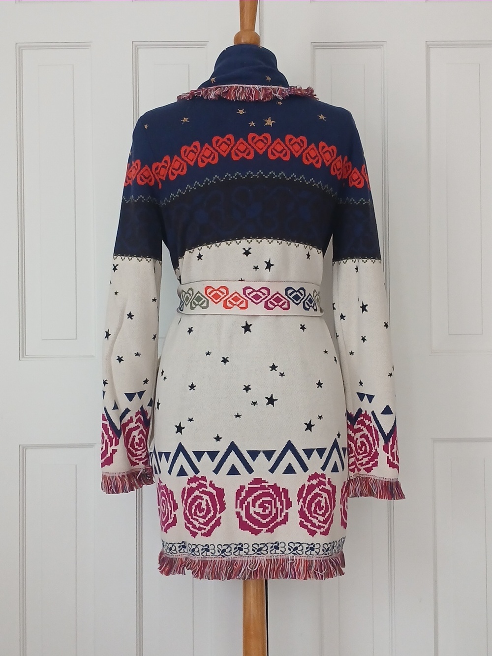 525 America Jacquard Belted Cardigan Cream Multi - Picture 2 of 6
